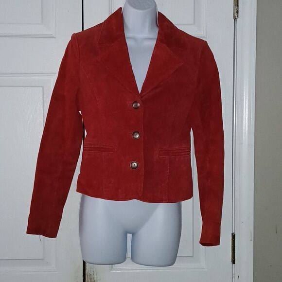 JohnPaulRIchard red suede button closure leather jacket Sz SP - Picture 1 of 5